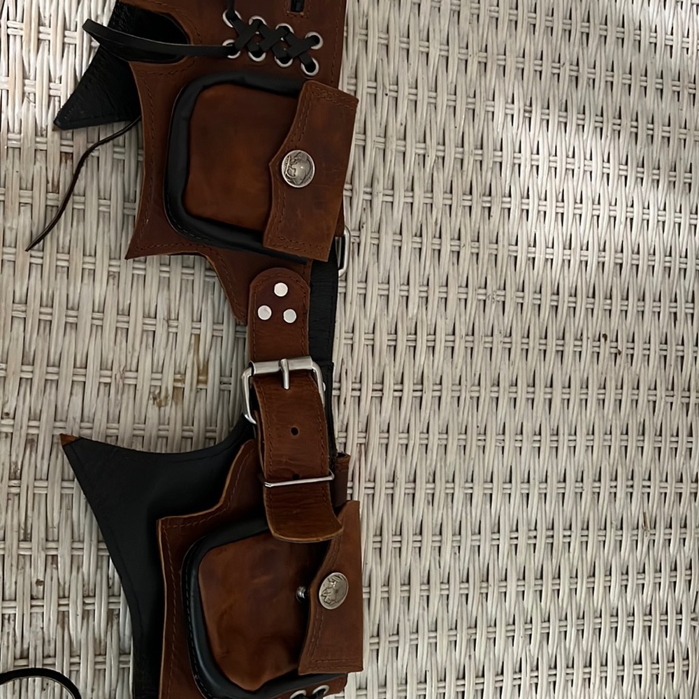 Leather belt with purses and embellishments